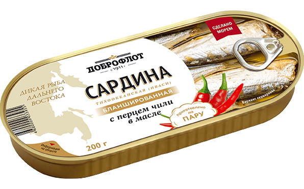 Сардина тихоокеанская (иваси) бланшированная с перцем чили в масле